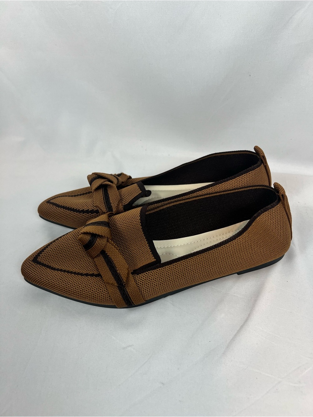 Pointed Bow-Accent Women's Flats in Brown